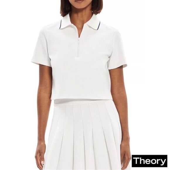 Theory **NWT** Zipped Tennis Polo in Cotton-Blend Piqué in White - Picture 6 of 13